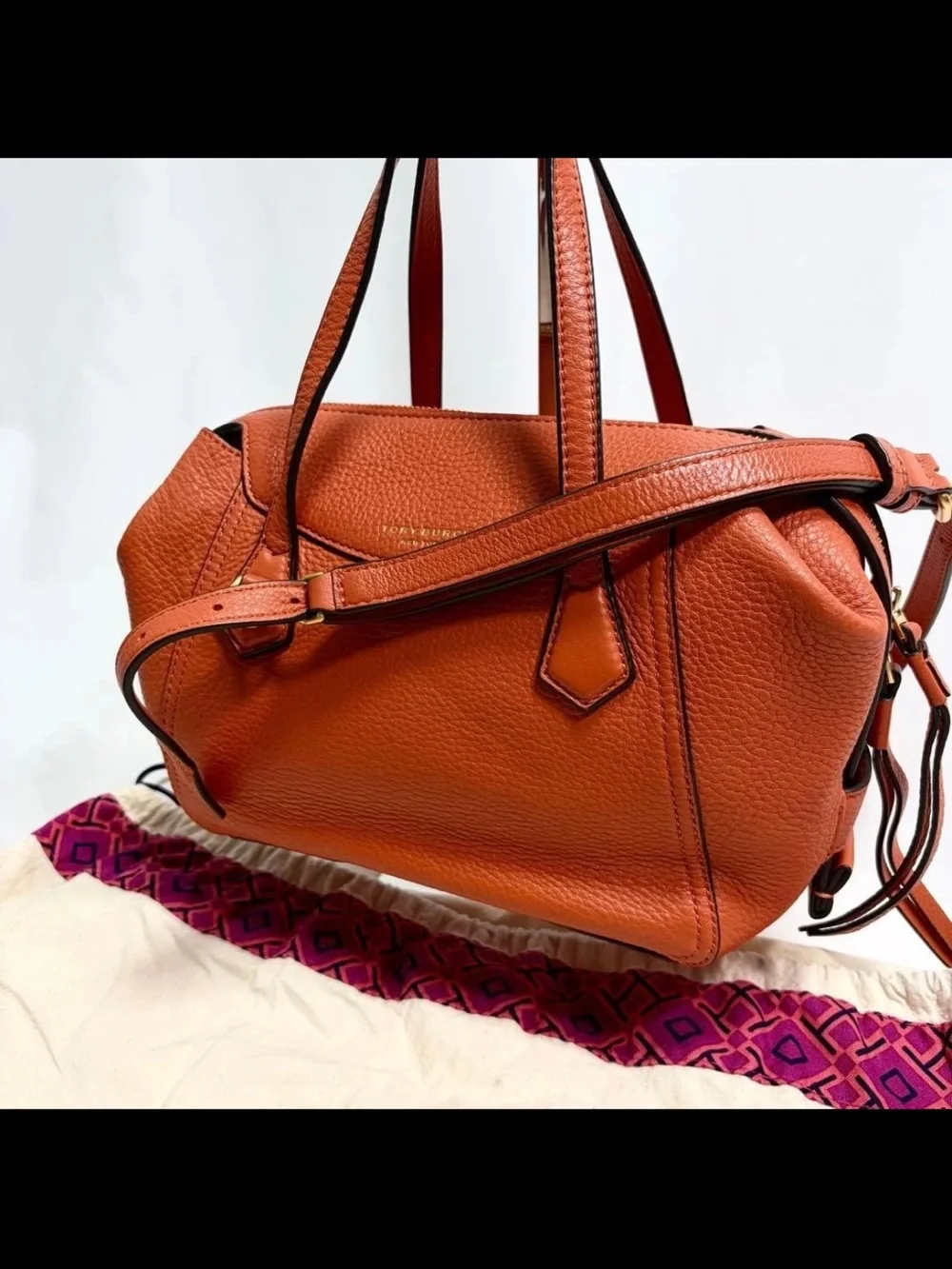 Tory Burch Orange Pebbled Leather Shoulder Bag